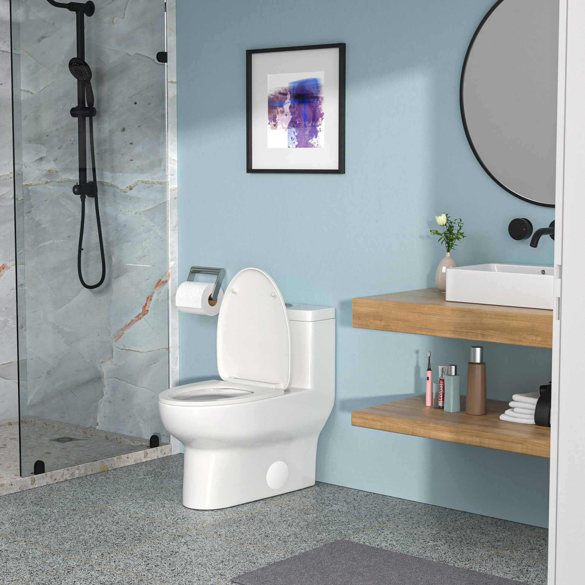 Ceramic One Piece Toilet,Dual Flush With Soft Clsoing Seat White Ceramic