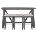 Multipurpose Home Kitchen Dining Bar Table Set With 3 Upholstered Stools Gray Gray Rubber Wood