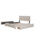 Upholstered Platform Bed With 2 Drawers And 1 Twin Xl Trundle, Linen Fabric, Queen Size Dark Beige Old Sku :Lp000314Aaa Beige Upholstered