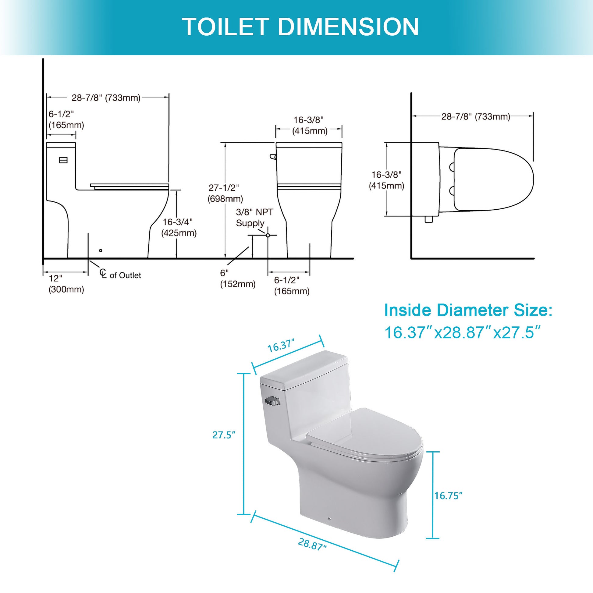 Ceramic One Piece Toilet,Single Flush with Soft white-ceramic