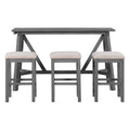 Multipurpose Home Kitchen Dining Bar Table Set With 3 Upholstered Stools Gray Gray Rubber Wood