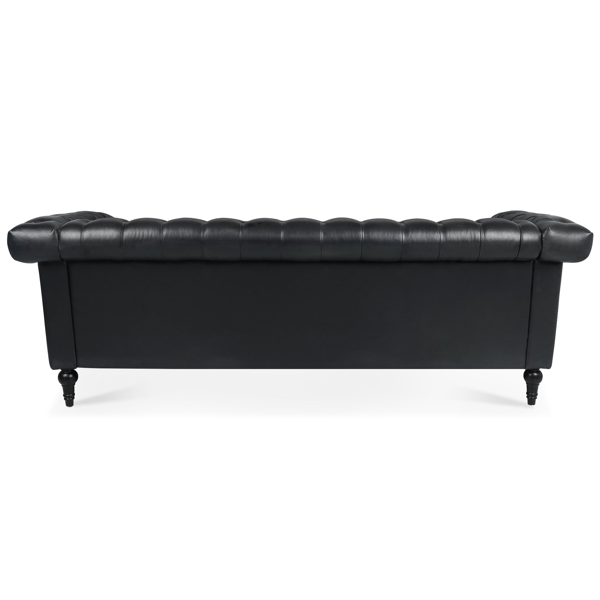 83.66 Inch Width Traditional Square Arm Removable Cushion 3 Seater Sofa Black Pu