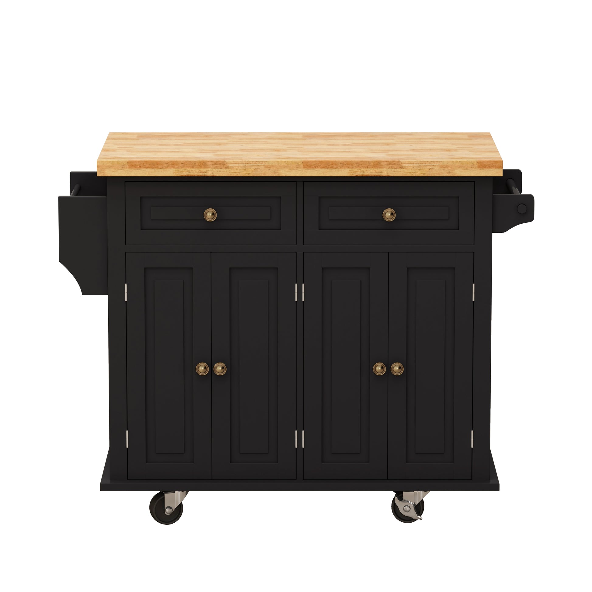 Kitchen Island Cart with Two Storage Cabinets and Two black-mdf