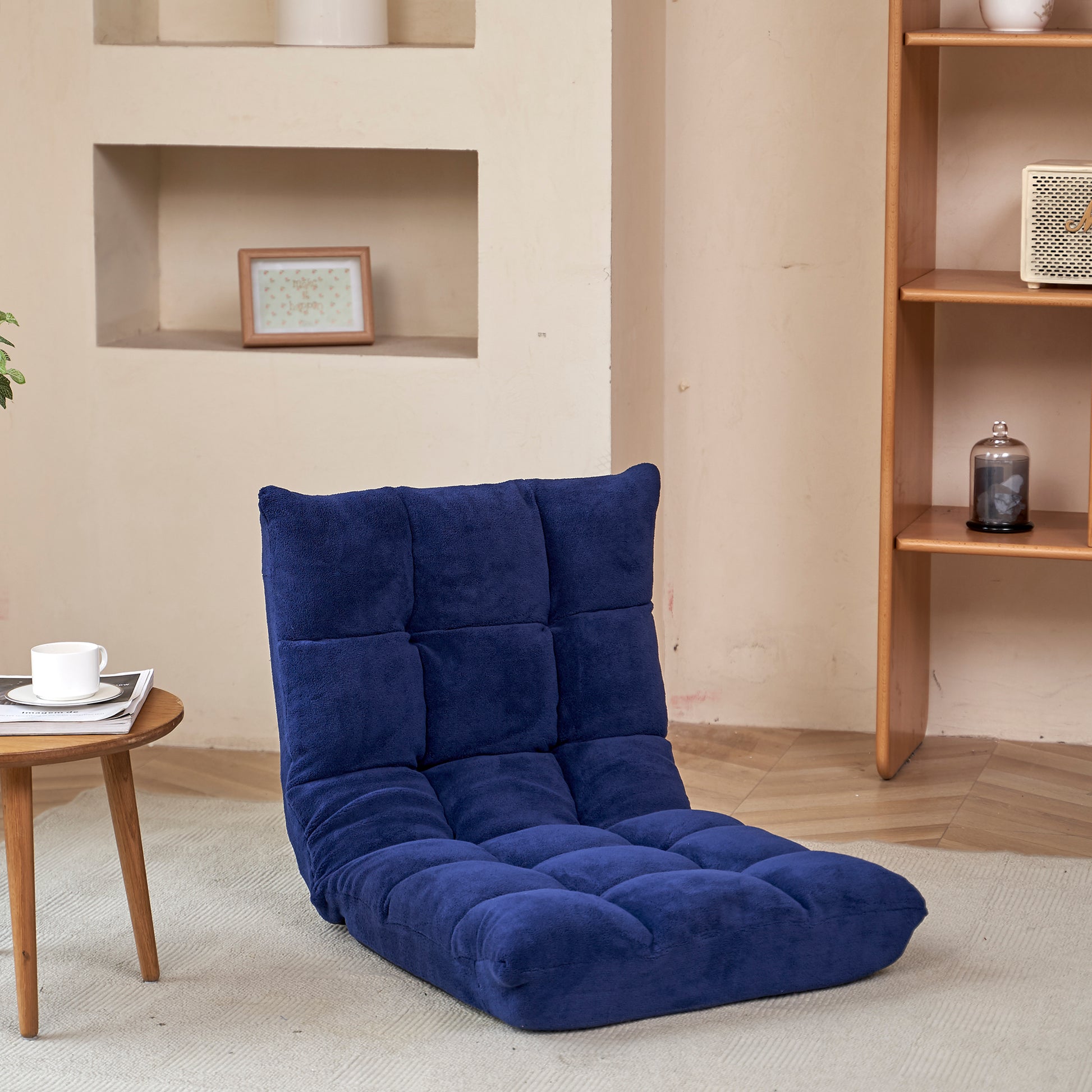 Modern Folding Lounge Chaise For Living Room And Bedroom,5 Reclining Position, Djustable Foldable Modern Leisure Sofa Video Gaming Sofa Navy Cotton Metal