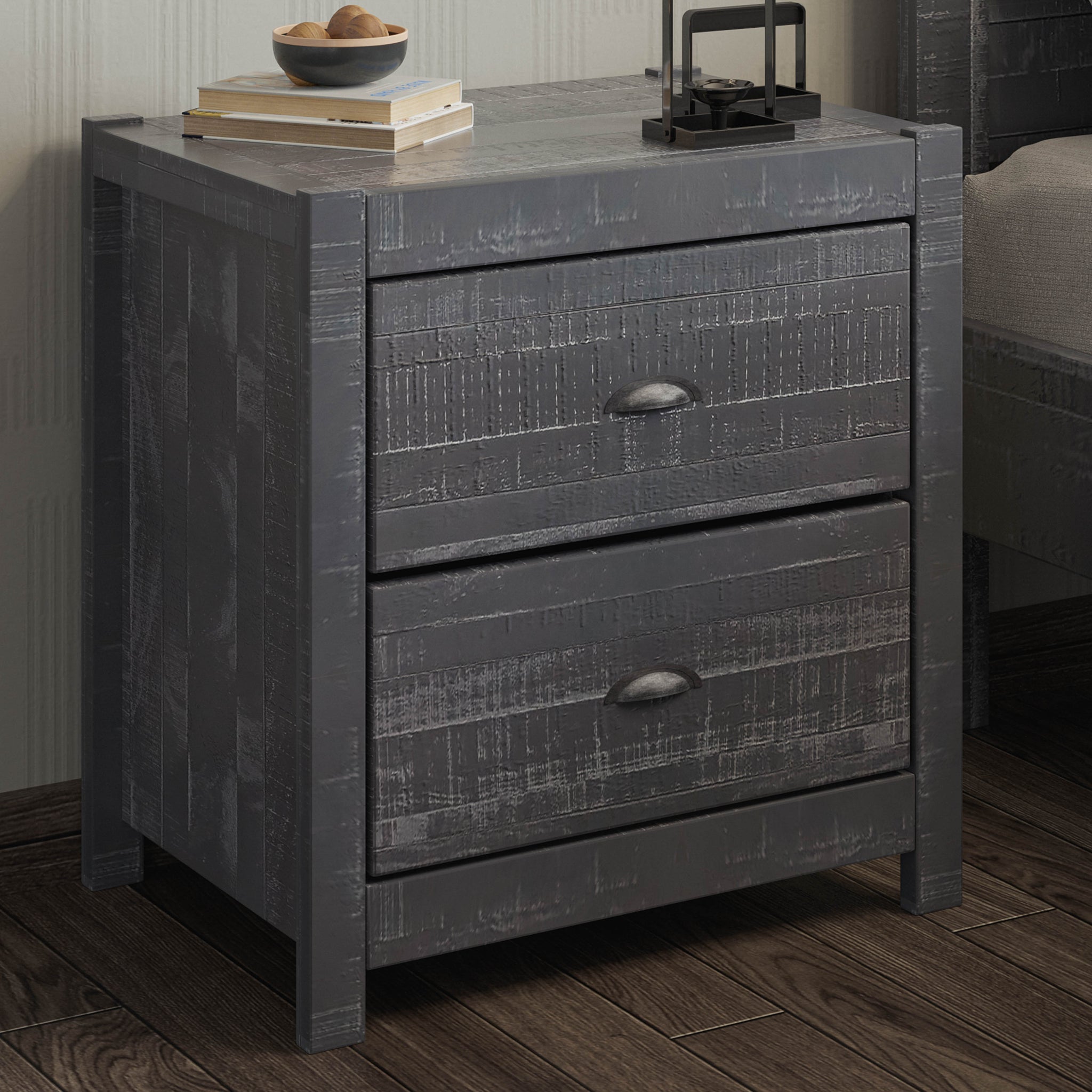 Solid Wood Night Stand, Bedside Table, End Table, Desk With Drawers For Living Room, Bedroom Grey Grey Solid Wood