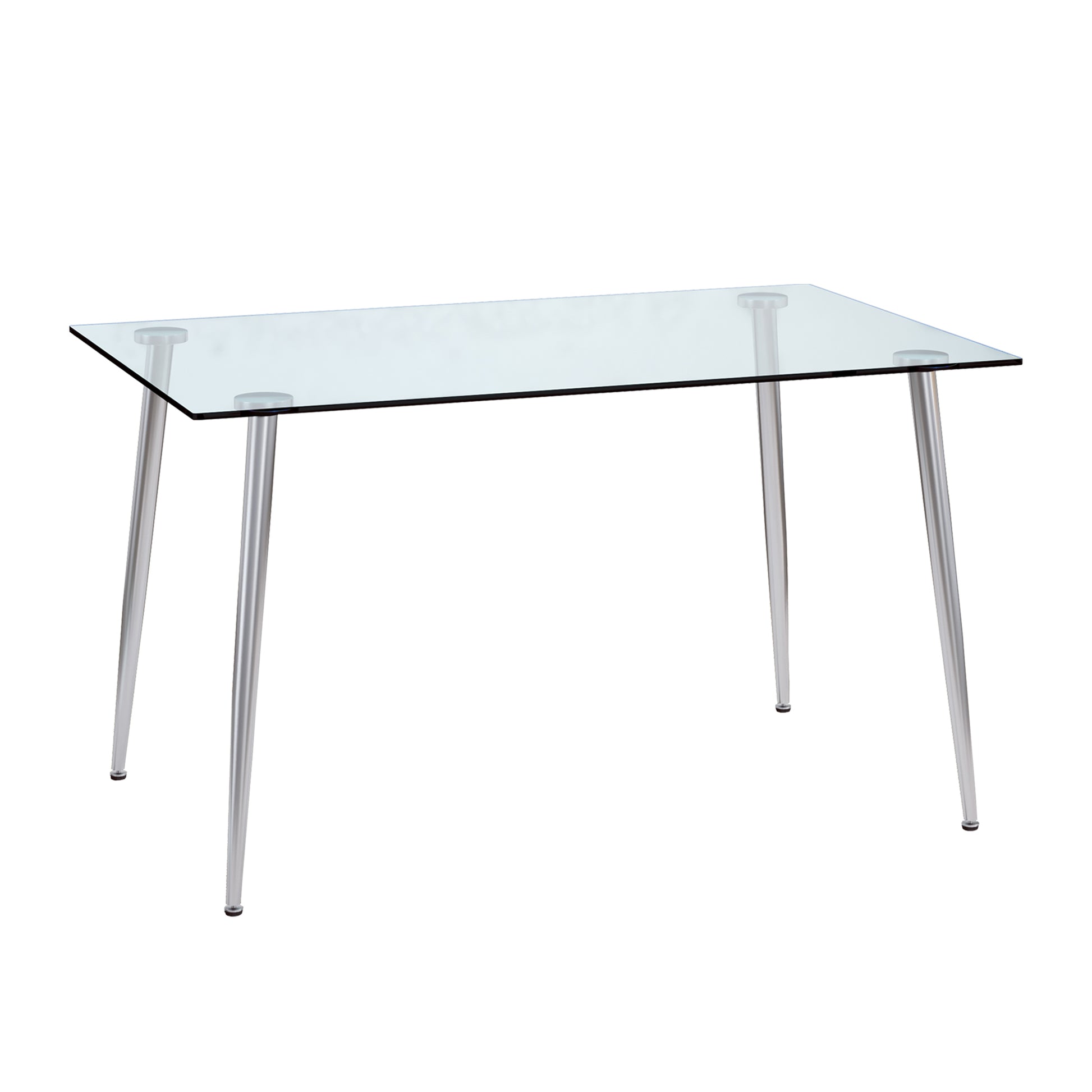 Modern Minimalist Rectangular Glass Dining Table For 4 6 With 0.31" Tempered Glass Tabletop And Silver Plating Metal Legs, Writing Table Desk, For Kitchen Dining Living Room, 51" *31"* 30" .F 1544 Transparent Seats 4 Glass