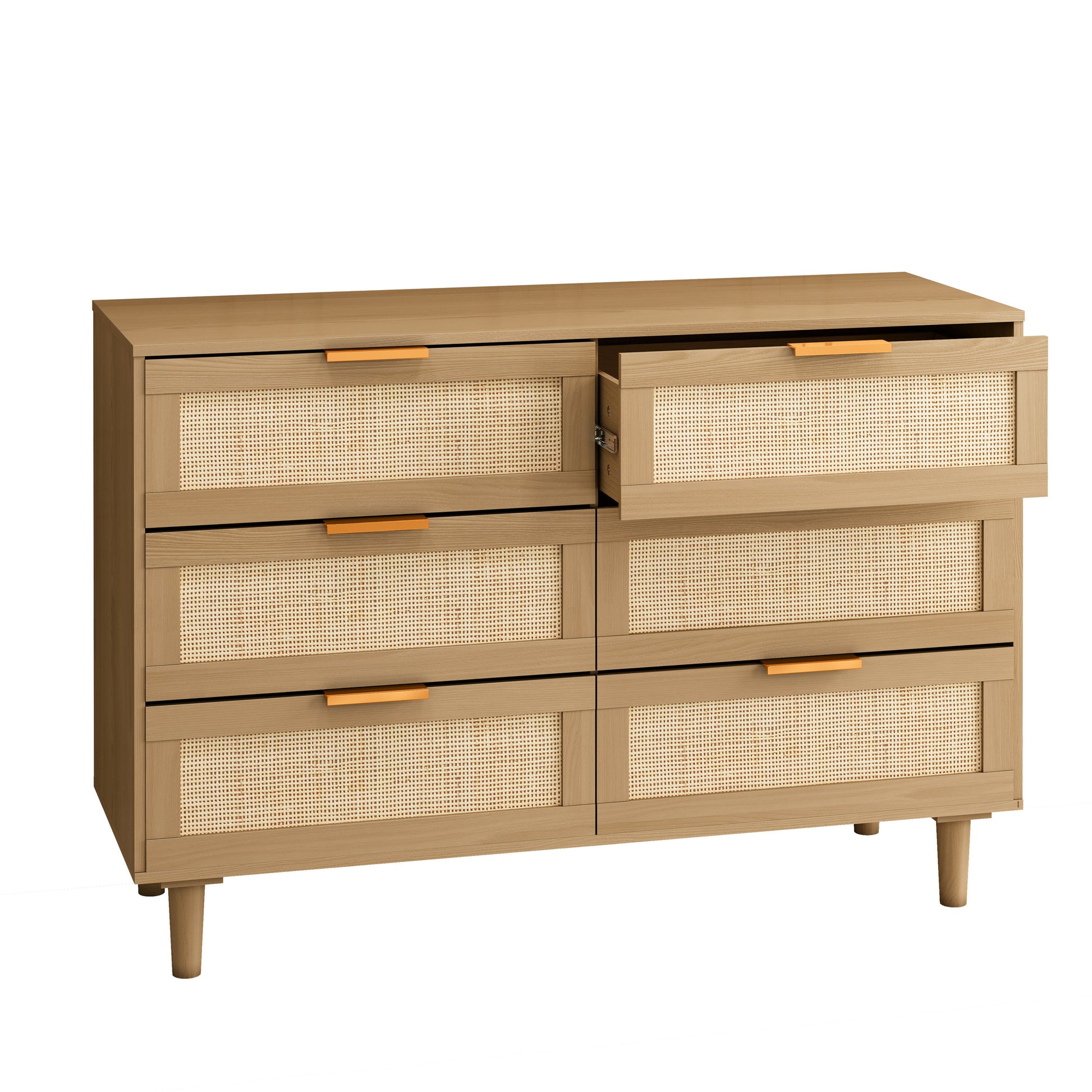 6 Drawers Rattan Dresser Rattan Drawer, Bedroom,Living Room Oak Particle Board