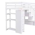 Twin Size Loft Bed With Storage Drawers And Stairs, Wooden Loft Bed With Shelves White White Solid Wood