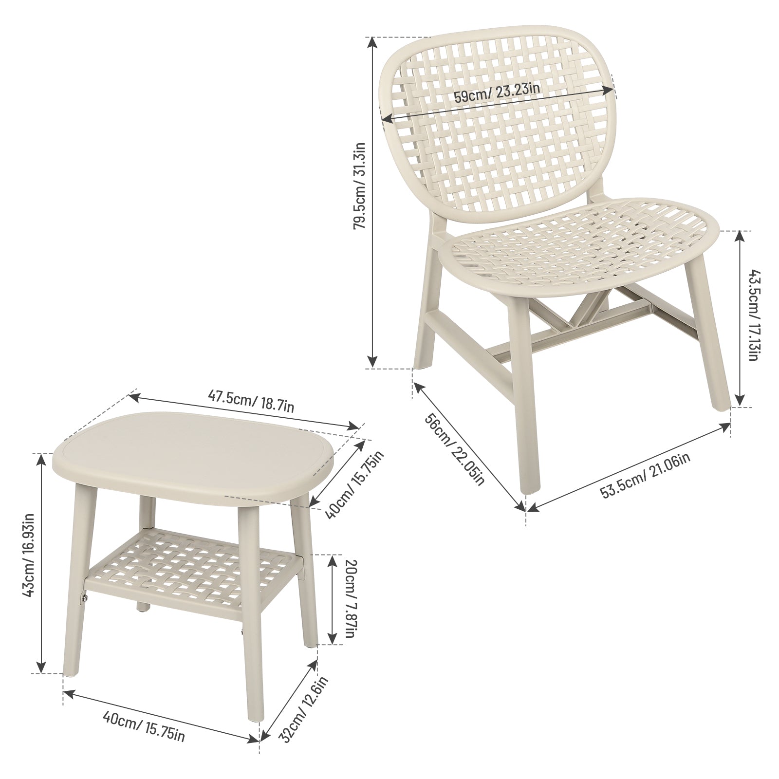 3 Pieces Hollow Design Retro Patio Table Chair Set All Weather Conversation Bistro Set Outdoor Table With Open Shelf And Lounge Chairs With Widened Seat For Balcony Garden Yard White White Polypropylene