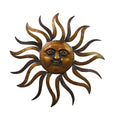 35 Inch Round Wall Mounted Sun Face Accent Decor, Carved Rustic Gold And Black Metal Gold Metal