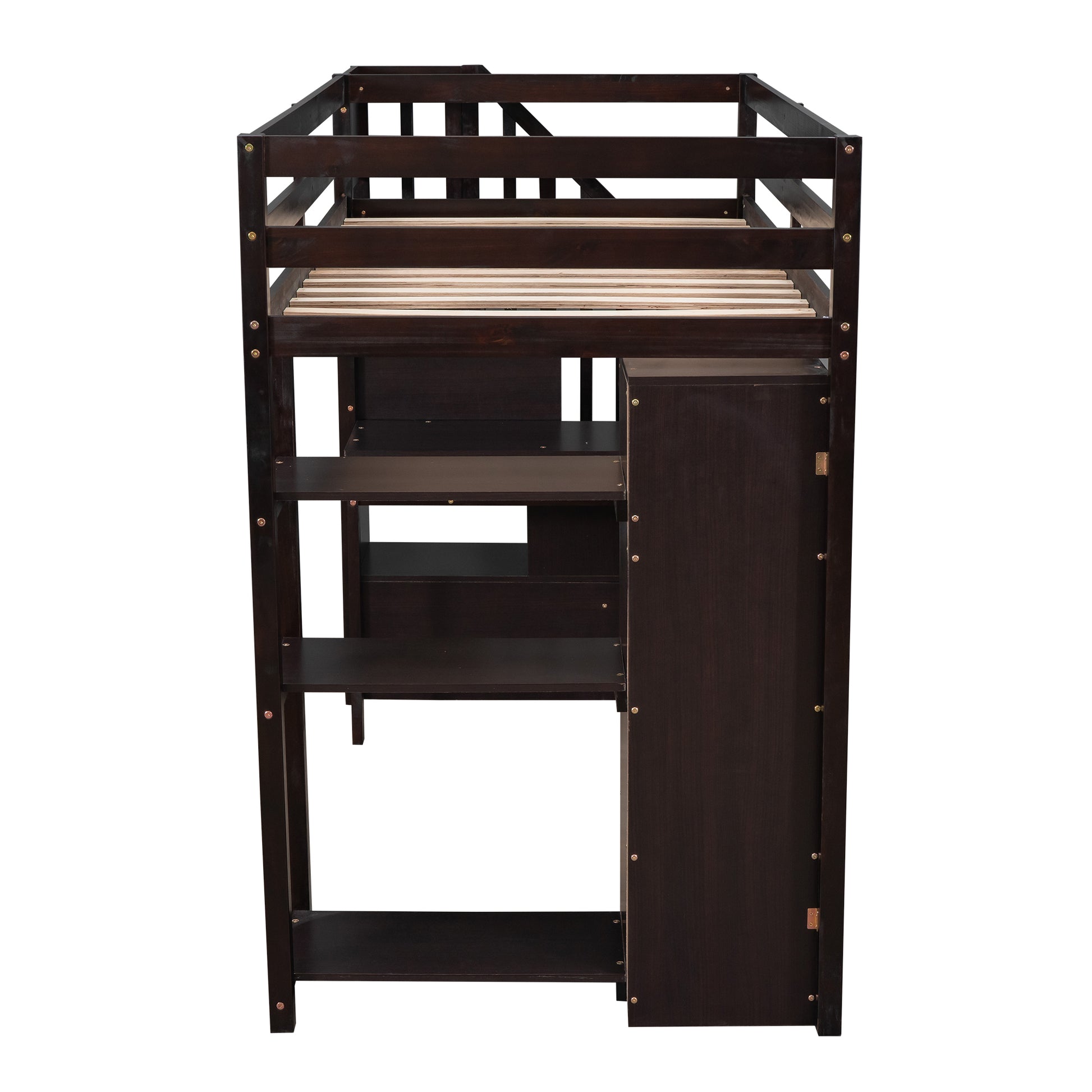 Twin Size Loft Bed With Storage Drawers ,Desk And Stairs, Wooden Loft Bed With Shelves Espresso Espresso Solid Wood