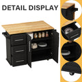 Kitchen Island Cart with 2 Door Cabinet and Three black-mdf