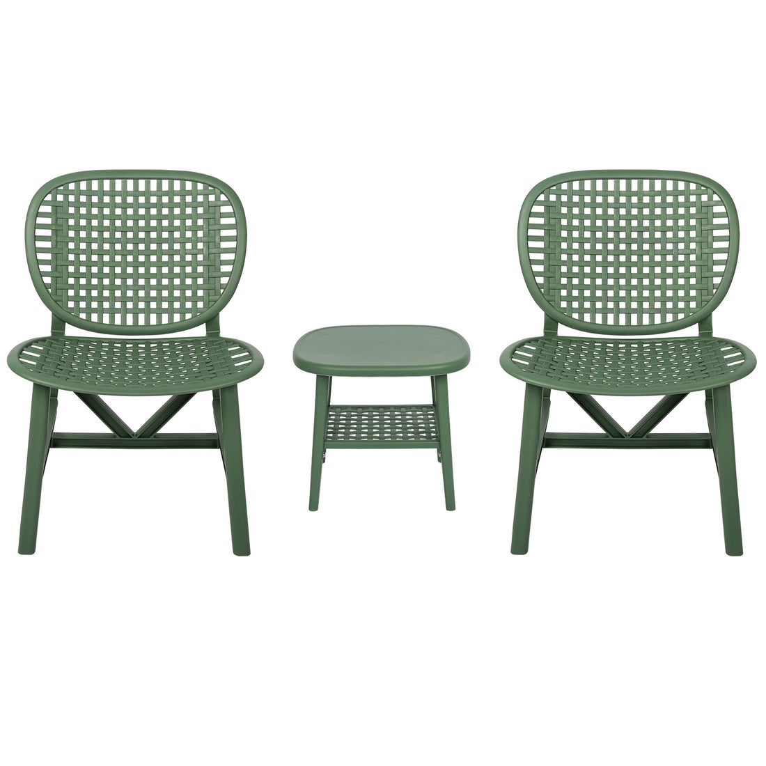 3 Pieces Hollow Design Retro Patio Table Chair Set All Weather Conversation Bistro Set Outdoor Table With Open Shelf And Lounge Chairs With Widened Seat For Balcony Garden Yard Green Green Polypropylene