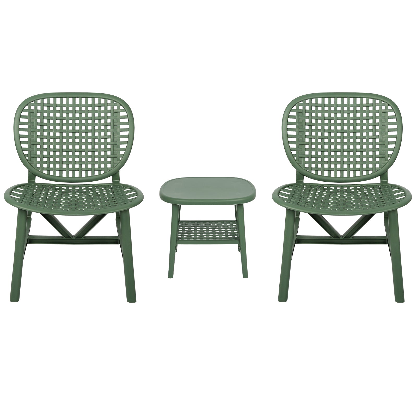 3 Pieces Hollow Design Retro Patio Table Chair Set All Weather Conversation Bistro Set Outdoor Table With Open Shelf And Lounge Chairs With Widened Seat For Balcony Garden Yard Green Green Polypropylene