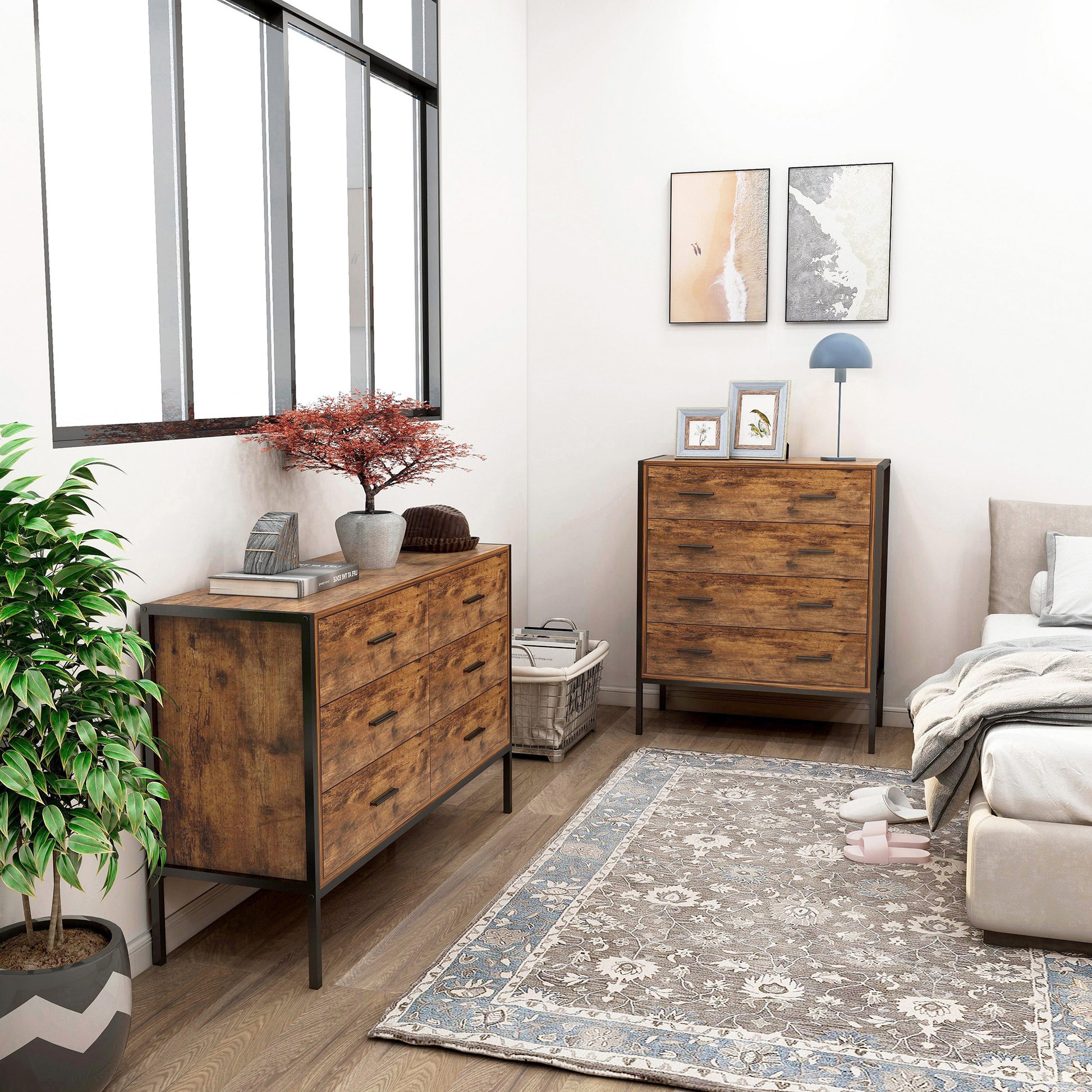 4 drawer dresser brown Industrial Style 4 Drawer Dresser,Rustic Brown Wood Storage Dresser Cl