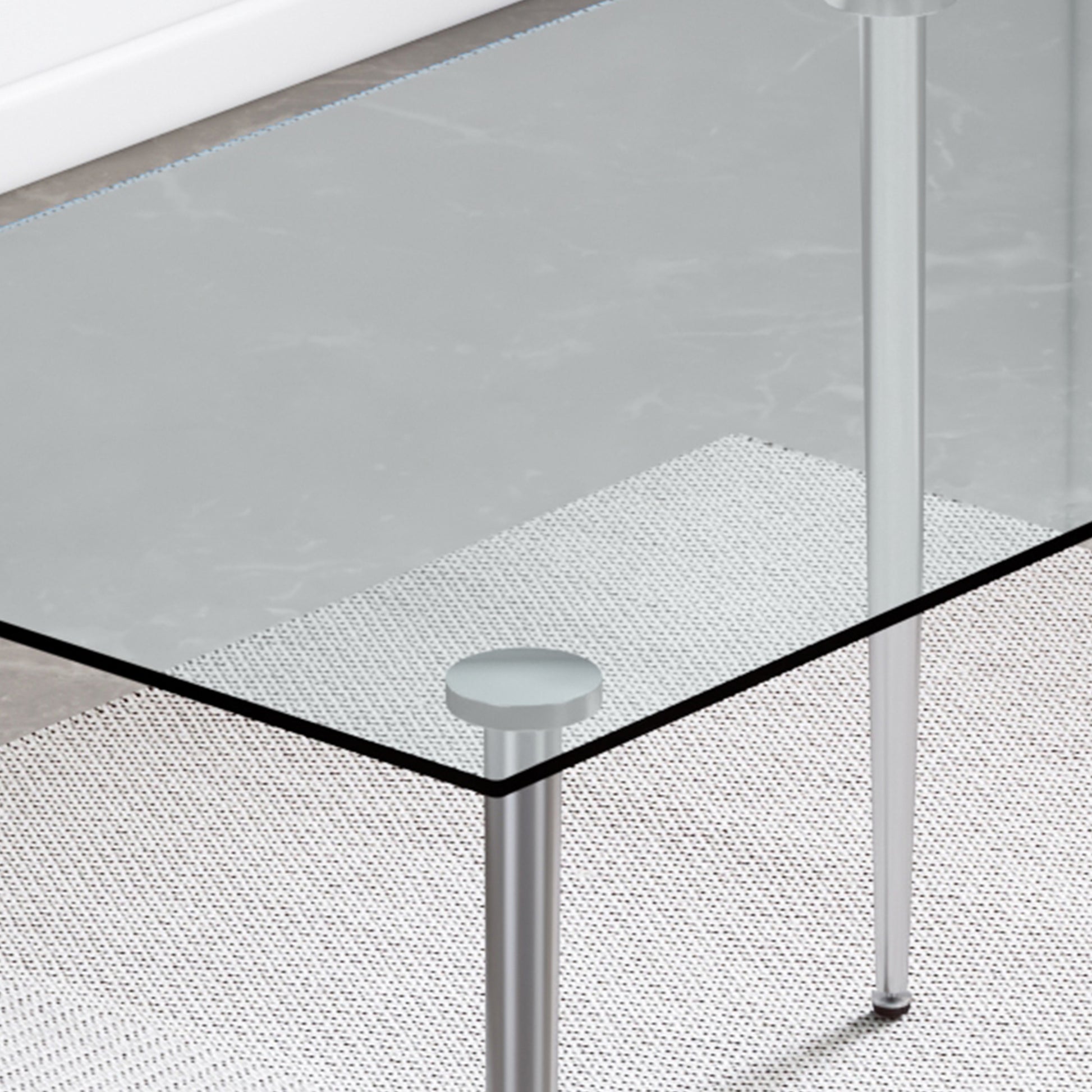 Modern Minimalist Rectangular Glass Dining Table For 4 6 With 0.31" Tempered Glass Tabletop And Silver Plating Metal Legs, Writing Table Desk, For Kitchen Dining Living Room, 51" *31"* 30" .F 1544 Transparent Seats 4 Glass