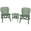 3 Pieces Hollow Design Retro Patio Table Chair Set All Weather Conversation Bistro Set Outdoor Table With Open Shelf And Lounge Chairs With Widened Seat For Balcony Garden Yard Green Green Polypropylene