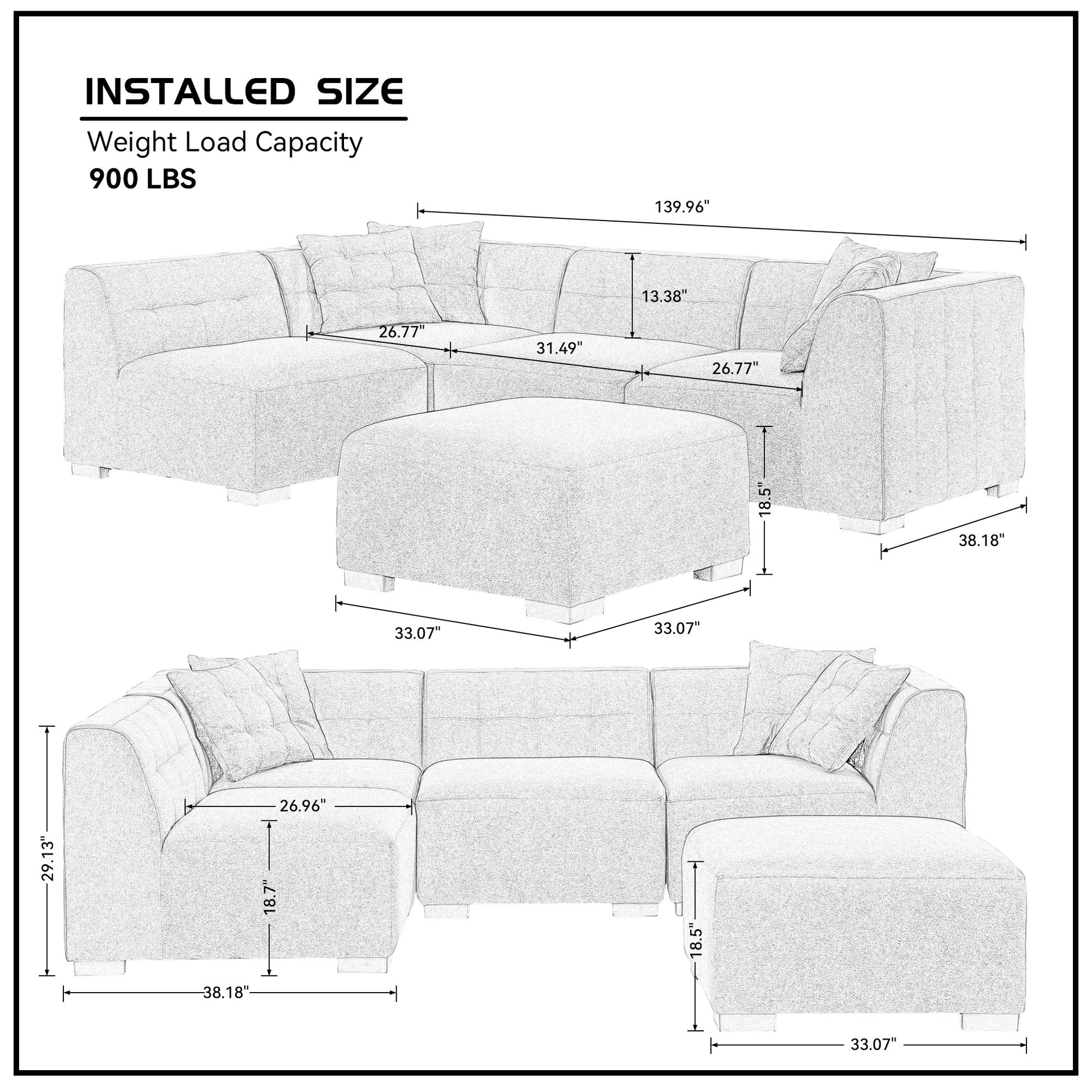 Sectional Sofa With Ottoman Diy Combination Sofa Blue Dark Blue Fabric