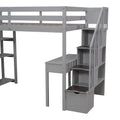 Twin Size Loft Bed With Storage Drawers ,Desk And Stairs, Wooden Loft Bed With Shelves Gray Gray Solid Wood