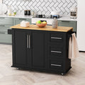 Kitchen Island Cart with 2 Door Cabinet and Three black-mdf