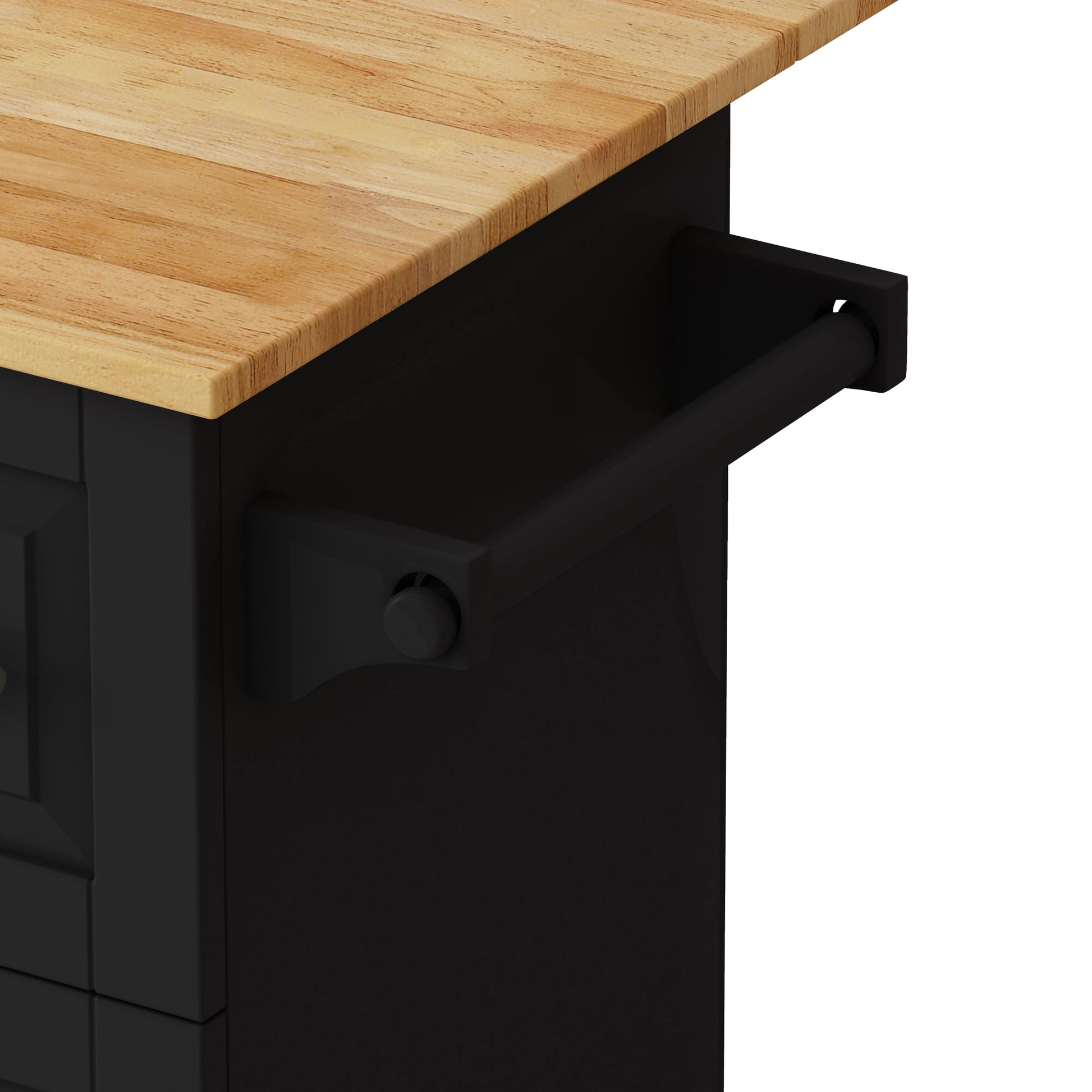 Kitchen Island Cart with 2 Door Cabinet and Three black-mdf