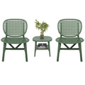 3 Pieces Hollow Design Retro Patio Table Chair Set All Weather Conversation Bistro Set Outdoor Table With Open Shelf And Lounge Chairs With Widened Seat For Balcony Garden Yard Green Green Polypropylene