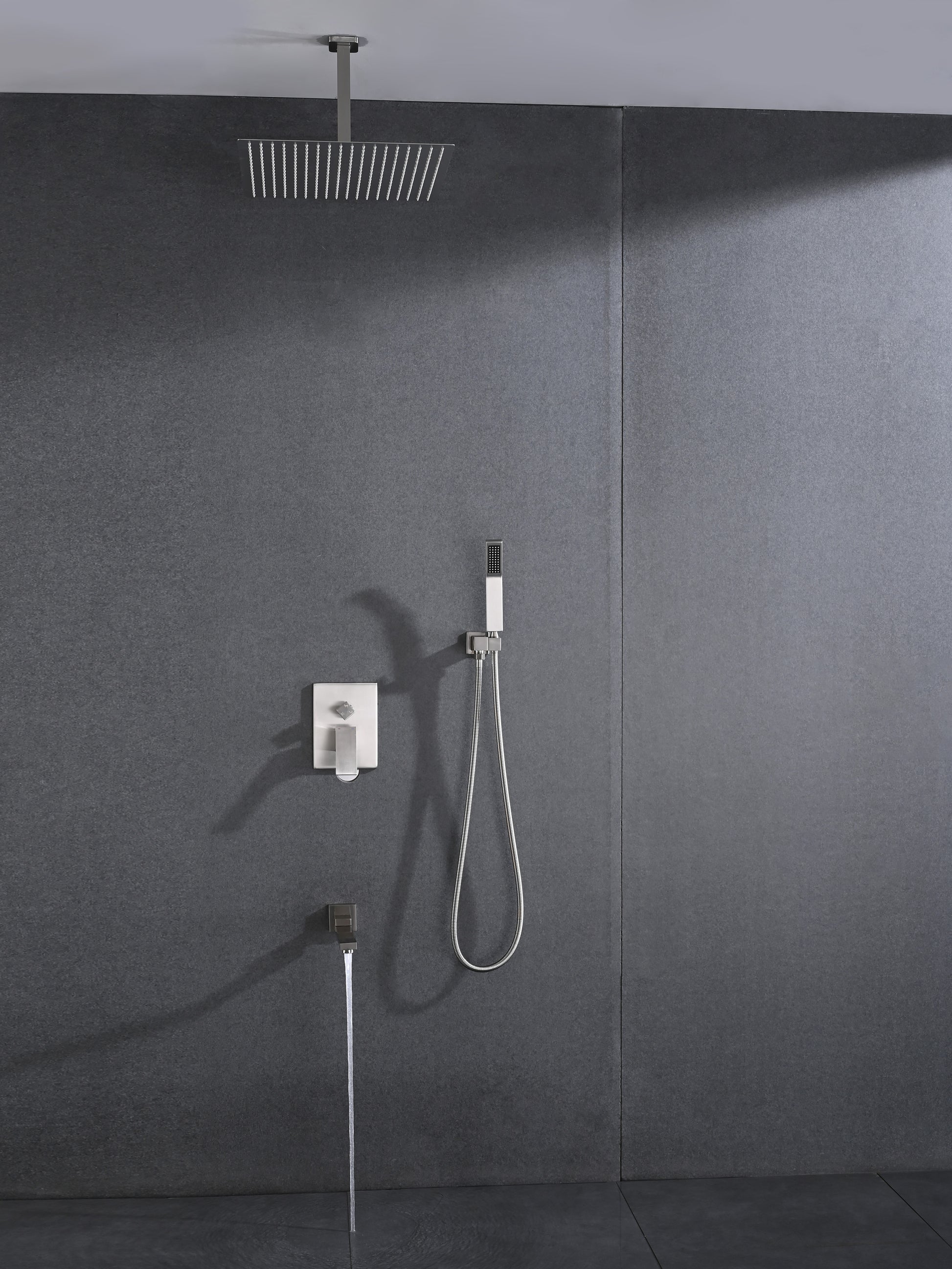 Ceiling Mounted Shower System Combo Set With Handheld And 16"Shower Head Brushed Nickel Stainless Steel
