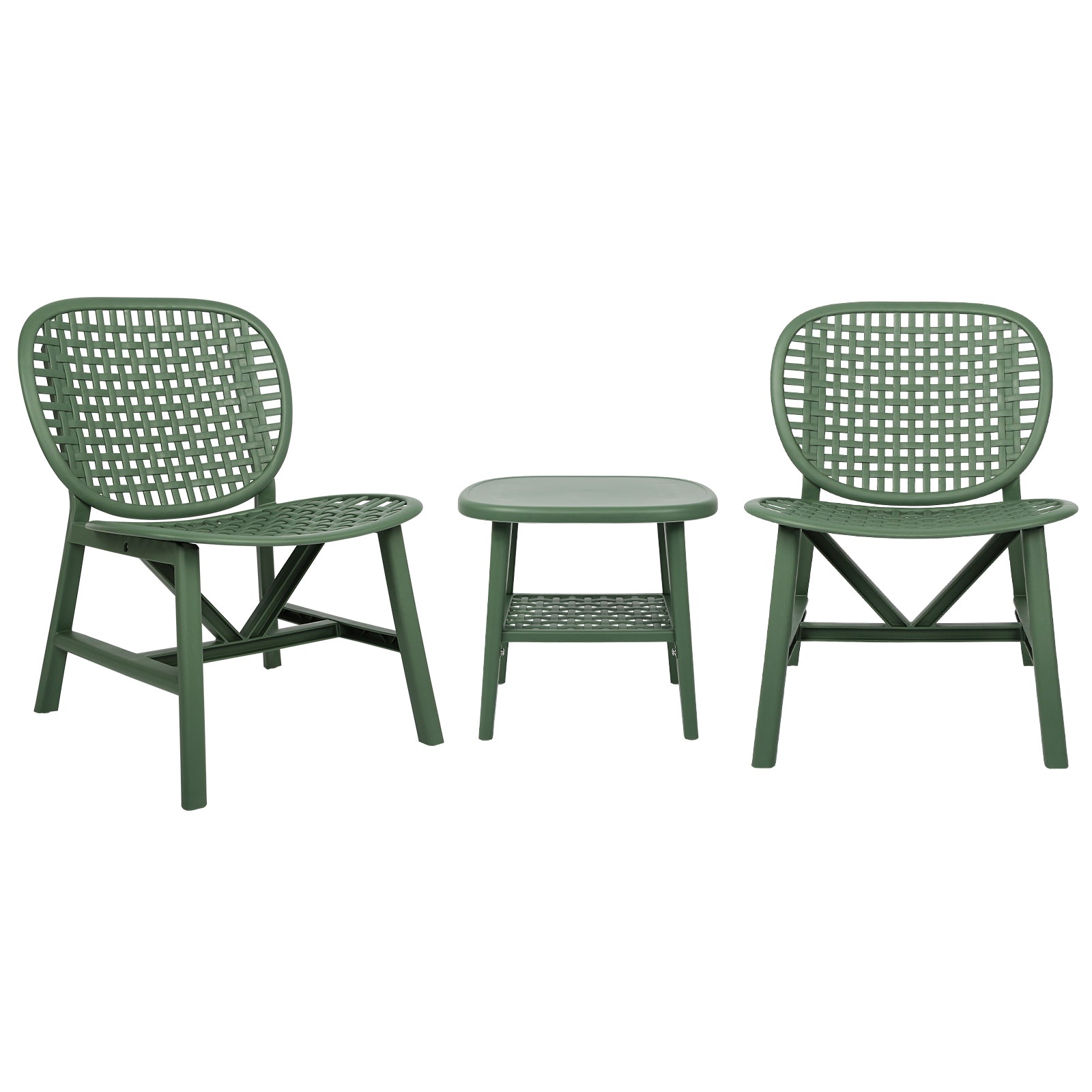 3 Pieces Hollow Design Retro Patio Table Chair Set All Weather Conversation Bistro Set Outdoor Table With Open Shelf And Lounge Chairs With Widened Seat For Balcony Garden Yard Green Green Polypropylene