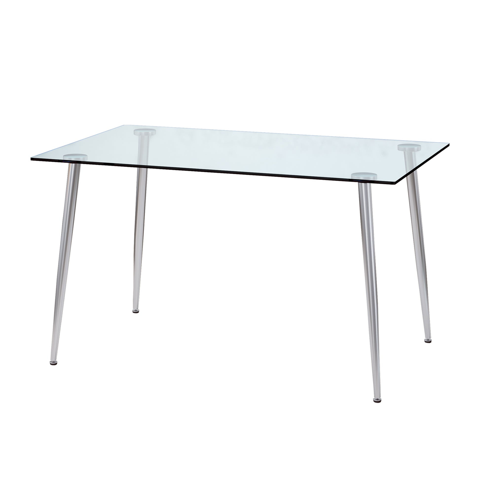 Modern Minimalist Rectangular Glass Dining Table For 4 6 With 0.31" Tempered Glass Tabletop And Silver Plating Metal Legs, Writing Table Desk, For Kitchen Dining Living Room, 51" *31"* 30" .F 1544 Transparent Seats 4 Glass