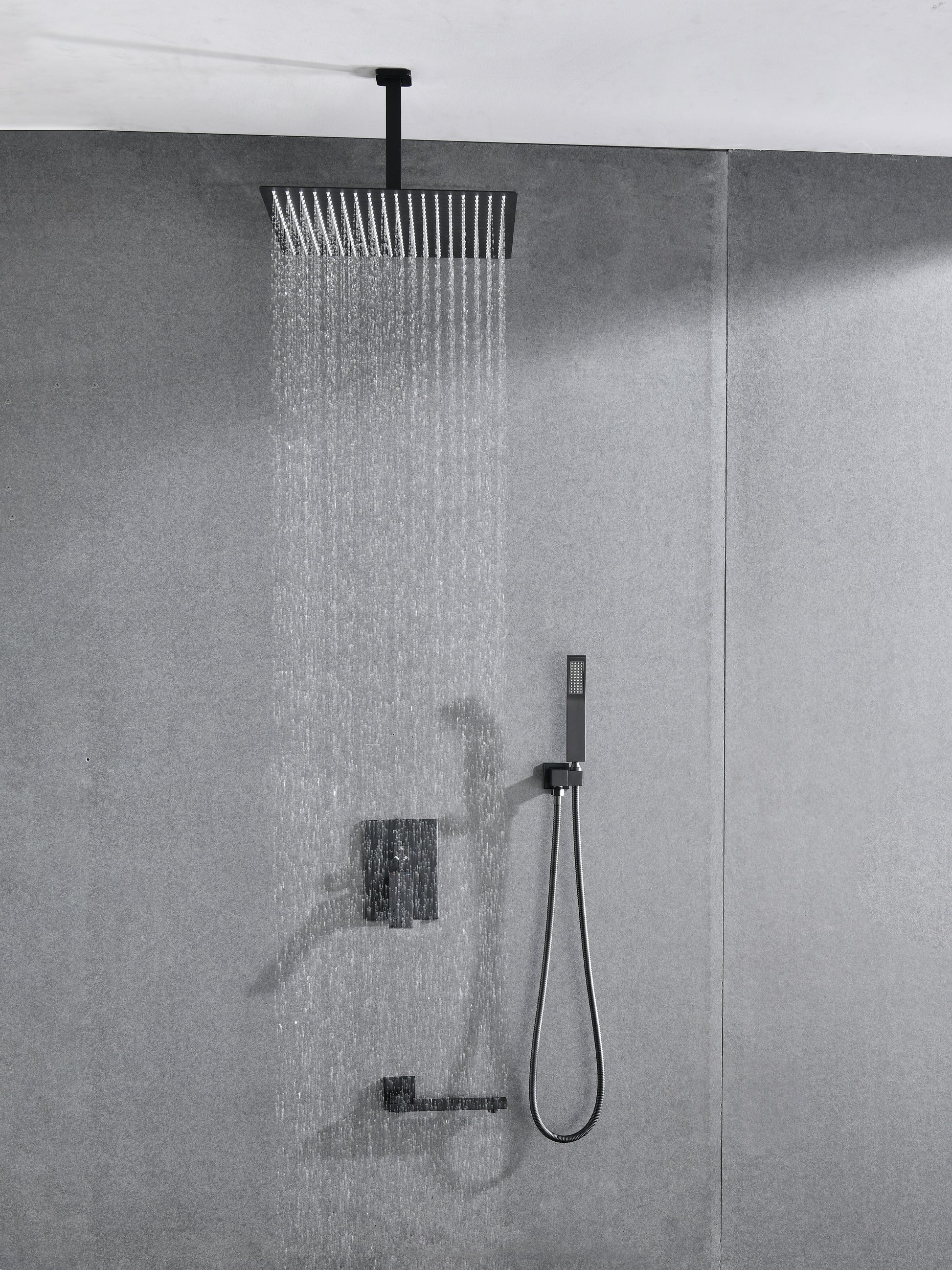 Ceiling Mounted Shower System Combo Set With Handheld And 16"Shower Head Brushed Nickel Stainless Steel