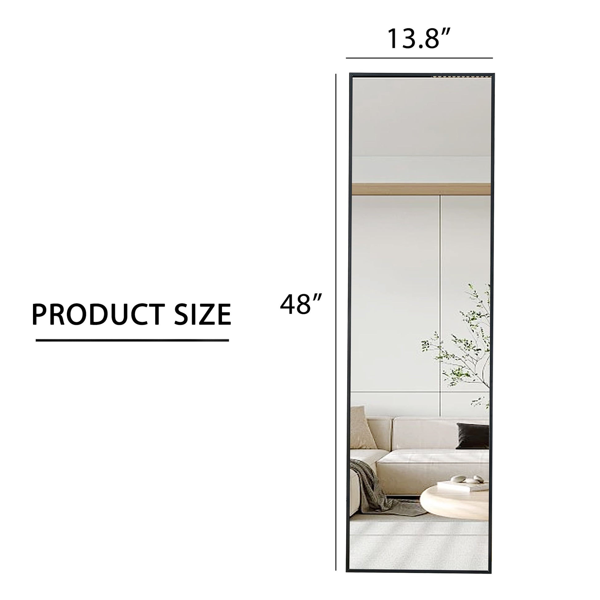 Full Length Mirror Aluminium Alloy Metal Frame Wall Mounted Full Body Mirror ,Bathroom Vanity Mirror, Bedroom Home Porch, Decorative Mirror, Clothing Store Black 48"*13.8"W115158169 Black Glass