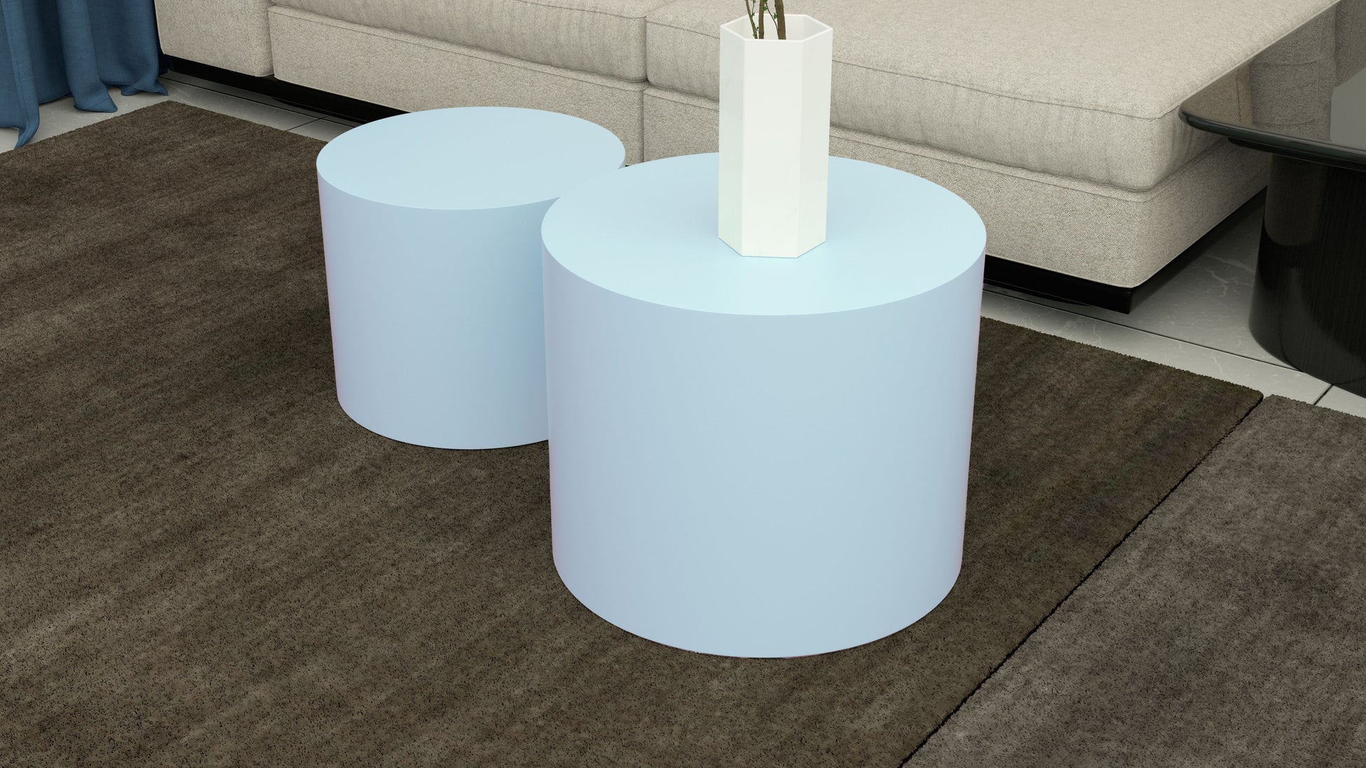 Nesting Table Set Of 2 Mdf Side Table Round Shape Blue Blue Mdf