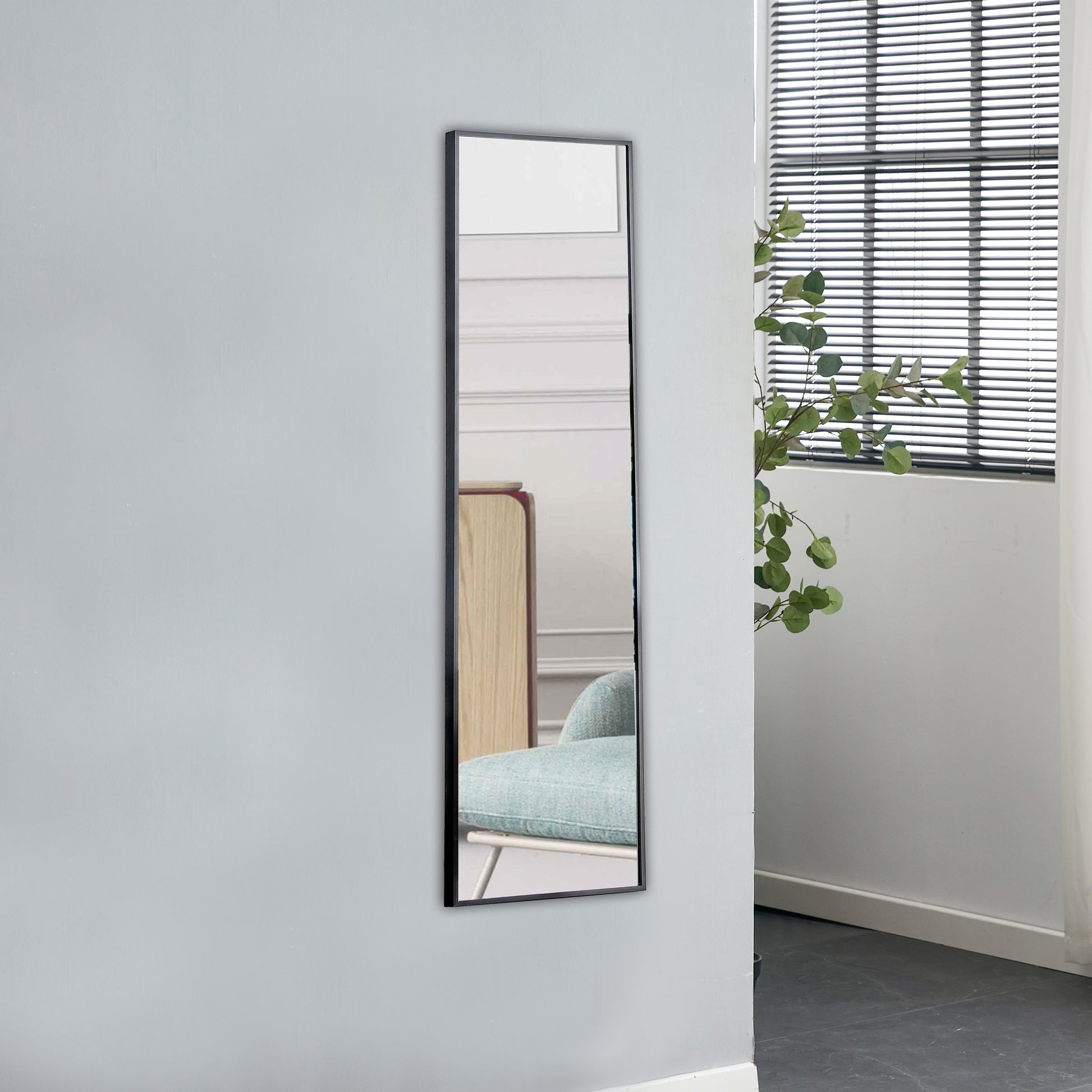 Full Length Mirror Aluminium Alloy Metal Frame Wall Mounted Full Body Mirror ,Bathroom Vanity Mirror, Bedroom Home Porch, Decorative Mirror, Clothing Store Black 48"*13.8"W115158169 Black Glass