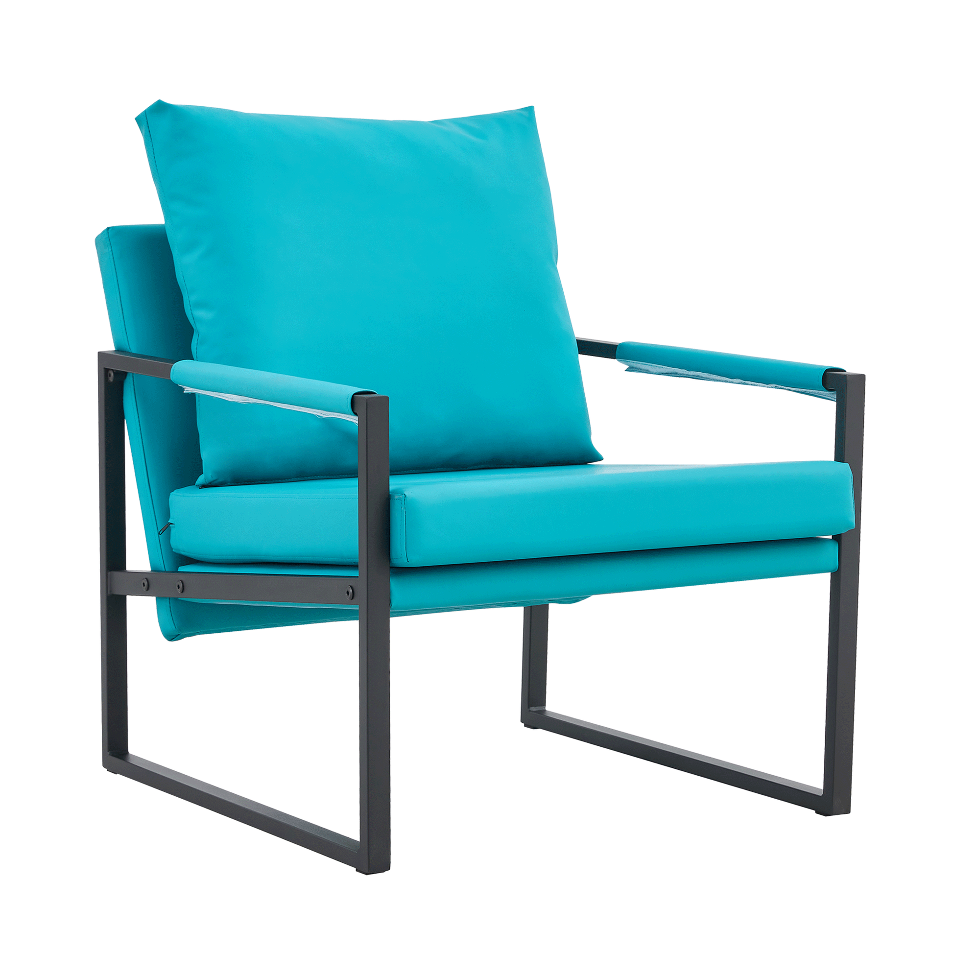 Pu Leather Accent Arm Chair Mid Century Modern Upholstered Armchair With Metal Frame Extra Thick Padded Backrest And Seat Cushion Sofa Chairs For Living Room Cyan Pu Leather Metal Foam Sf 008 Cyan Foam Pu