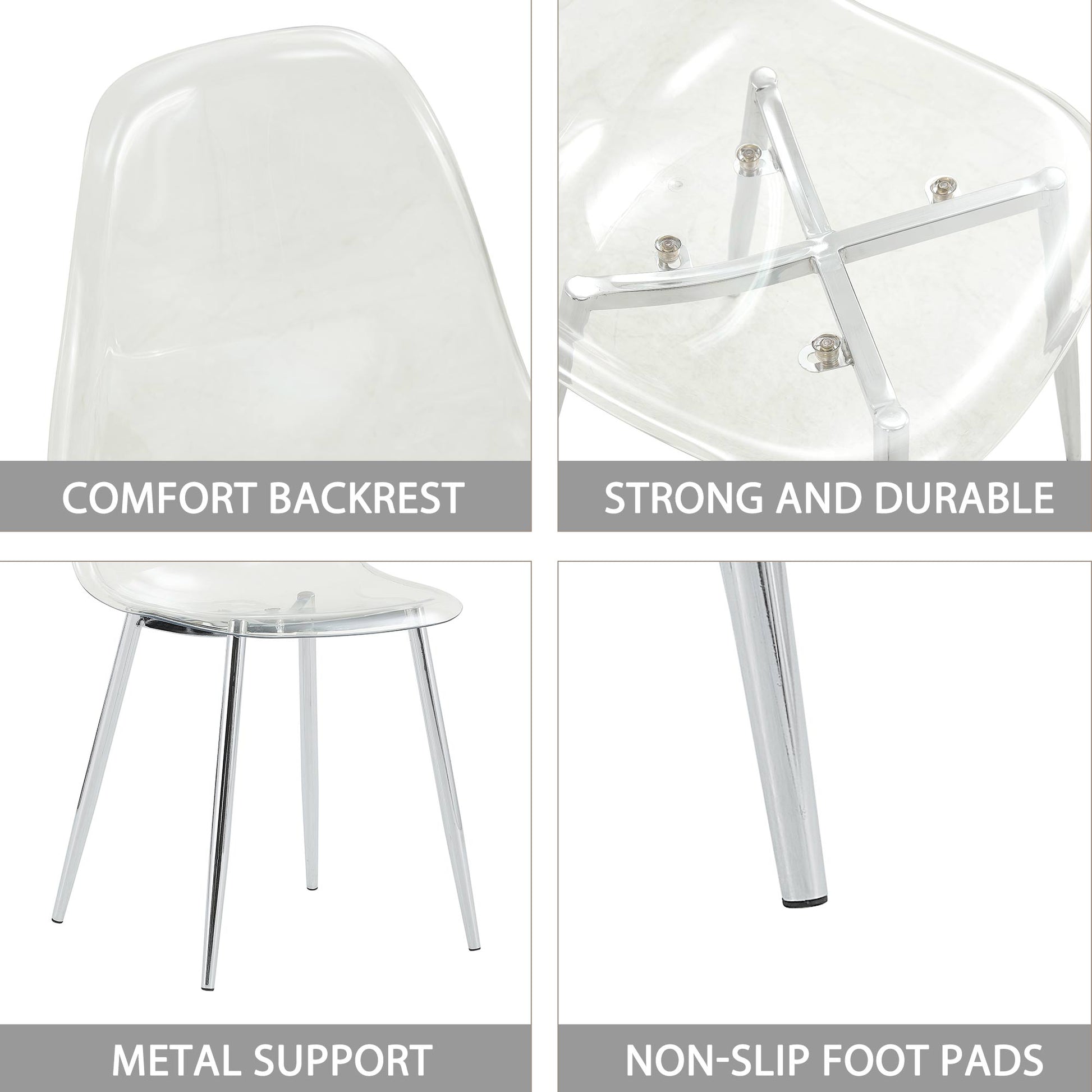 Modern Simple Transparent Dining Chair Plastic Chair Armless Crystal Chair Nordic Creative Makeup Stool Negotiation Chair Set Of 4 And Plating Metal Legw115164140,Tw 1200 Transparent Plastic