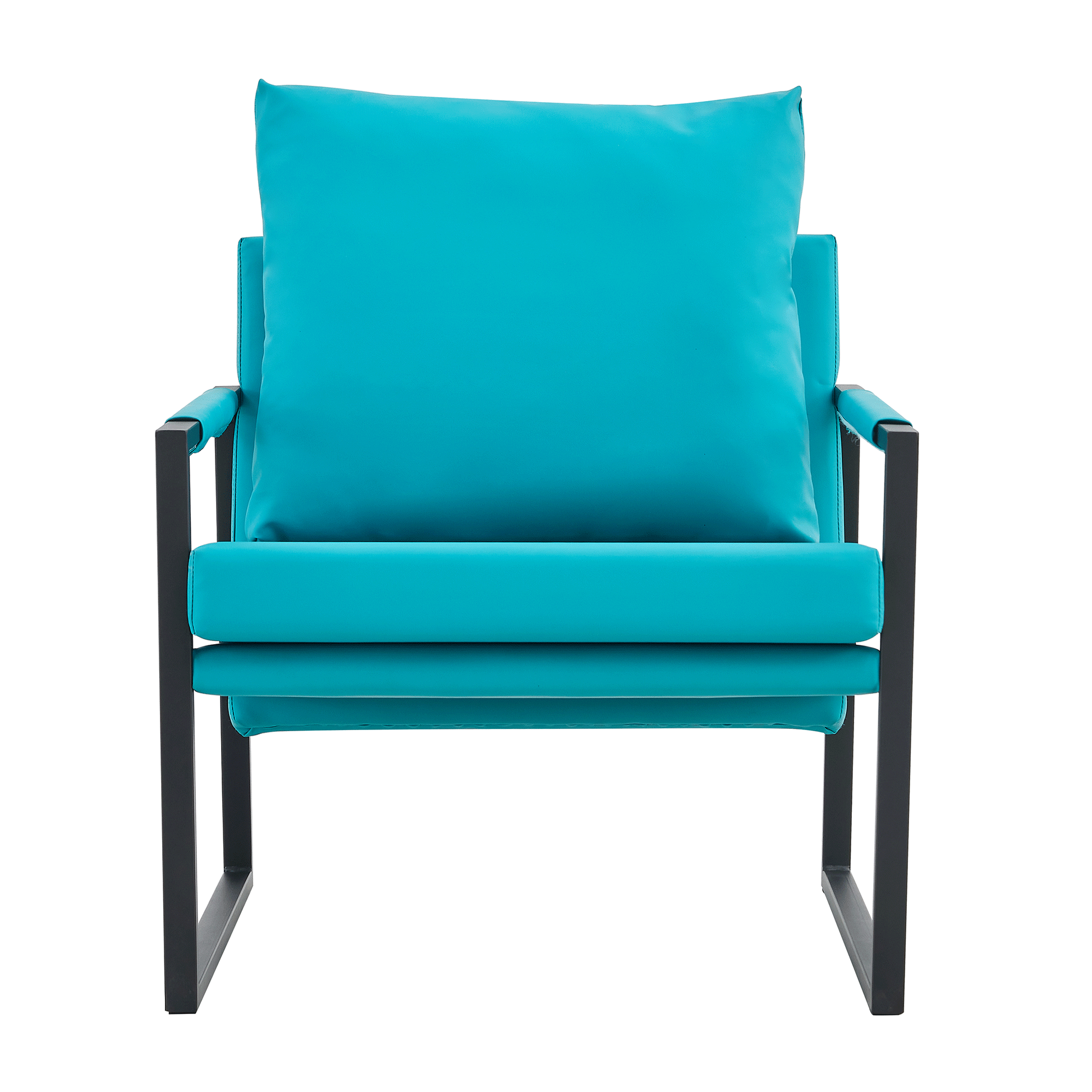 Pu Leather Accent Arm Chair Mid Century Modern Upholstered Armchair With Metal Frame Extra Thick Padded Backrest And Seat Cushion Sofa Chairs For Living Room Cyan Pu Leather Metal Foam Sf 008 Cyan Foam Pu