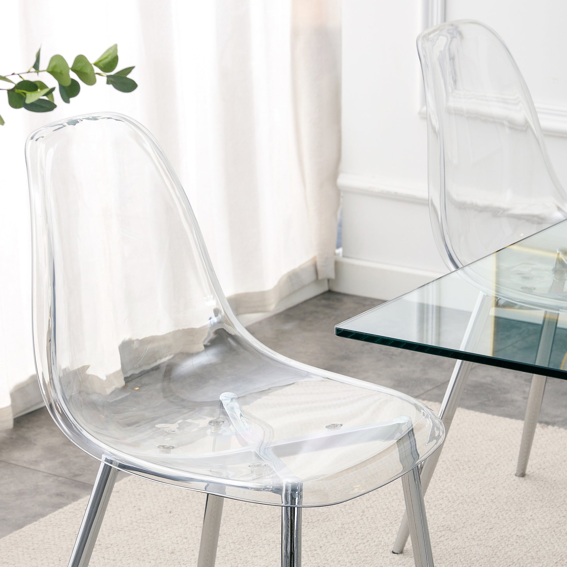 Modern Minimalist Transparent Dining Chair, Plastic Chair, Armless Crystal Chair, Nordic Creative Makeup Stool, Negotiation Chair, Silver Plated Metal Leg 6 Piece Set, Tw 1200 Silver Metal