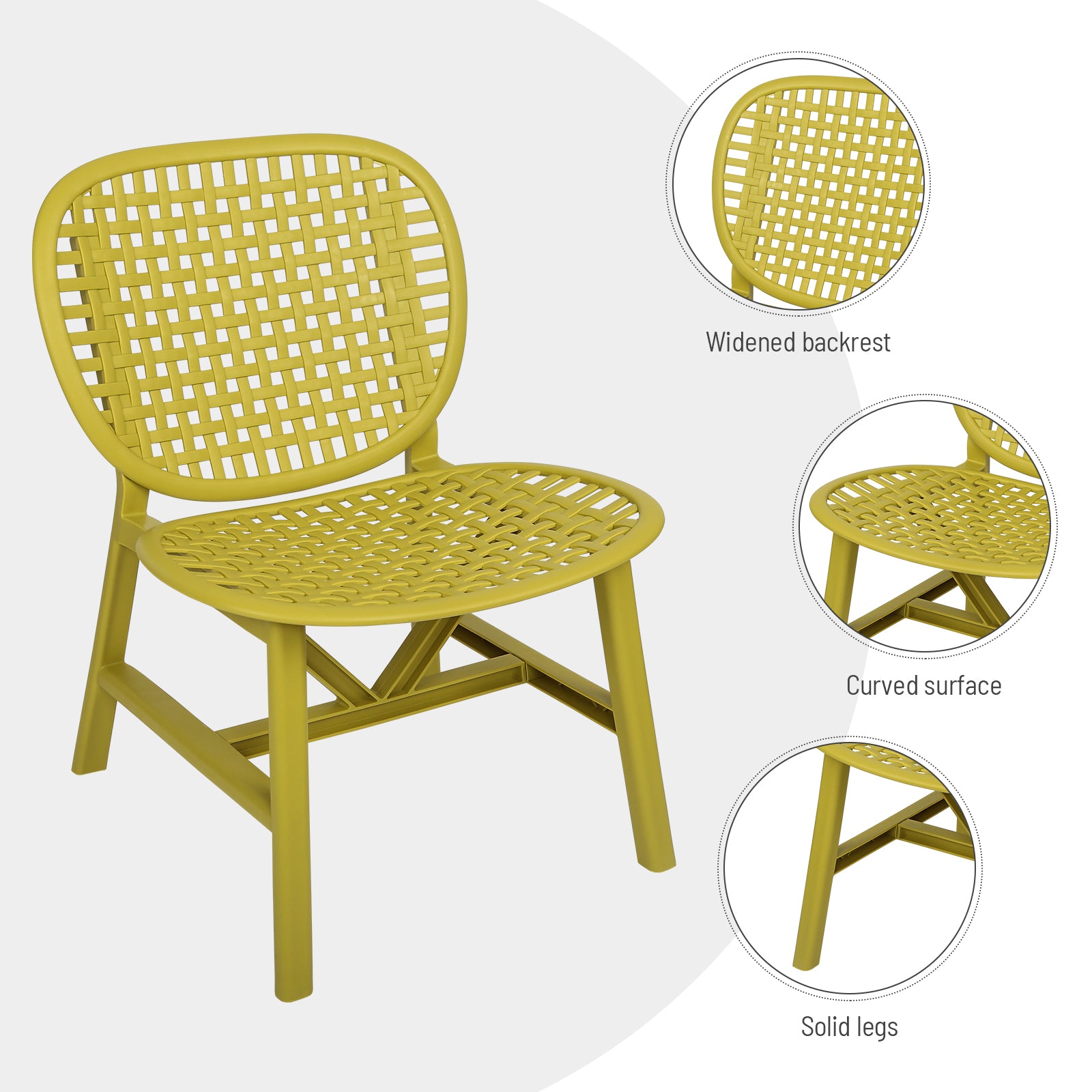 3 Pieces Hollow Design Patio Table Chair Set All Weather Conversation Bistro Set Outdoor Coffee Table With Open Shelf And Lounge Chairs With Widened Seat For Balcony Garden Yard Yellow Yellow Polypropylene