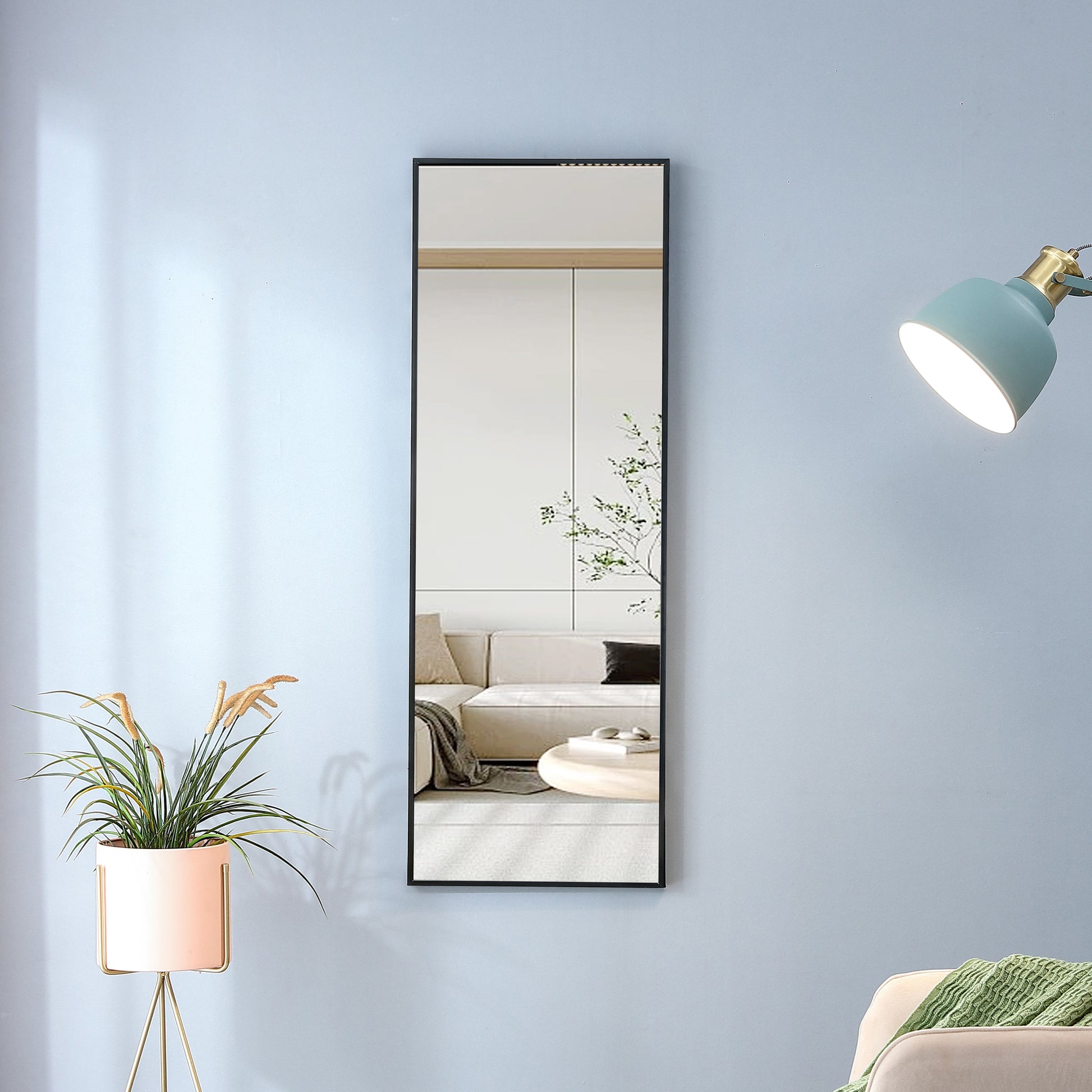 Full Length Mirror Aluminium Alloy Metal Frame Wall Mounted Full Body Mirror ,Bathroom Vanity Mirror, Bedroom Home Porch, Decorative Mirror, Clothing Store Black 48"*13.8"W115158169 Black Glass