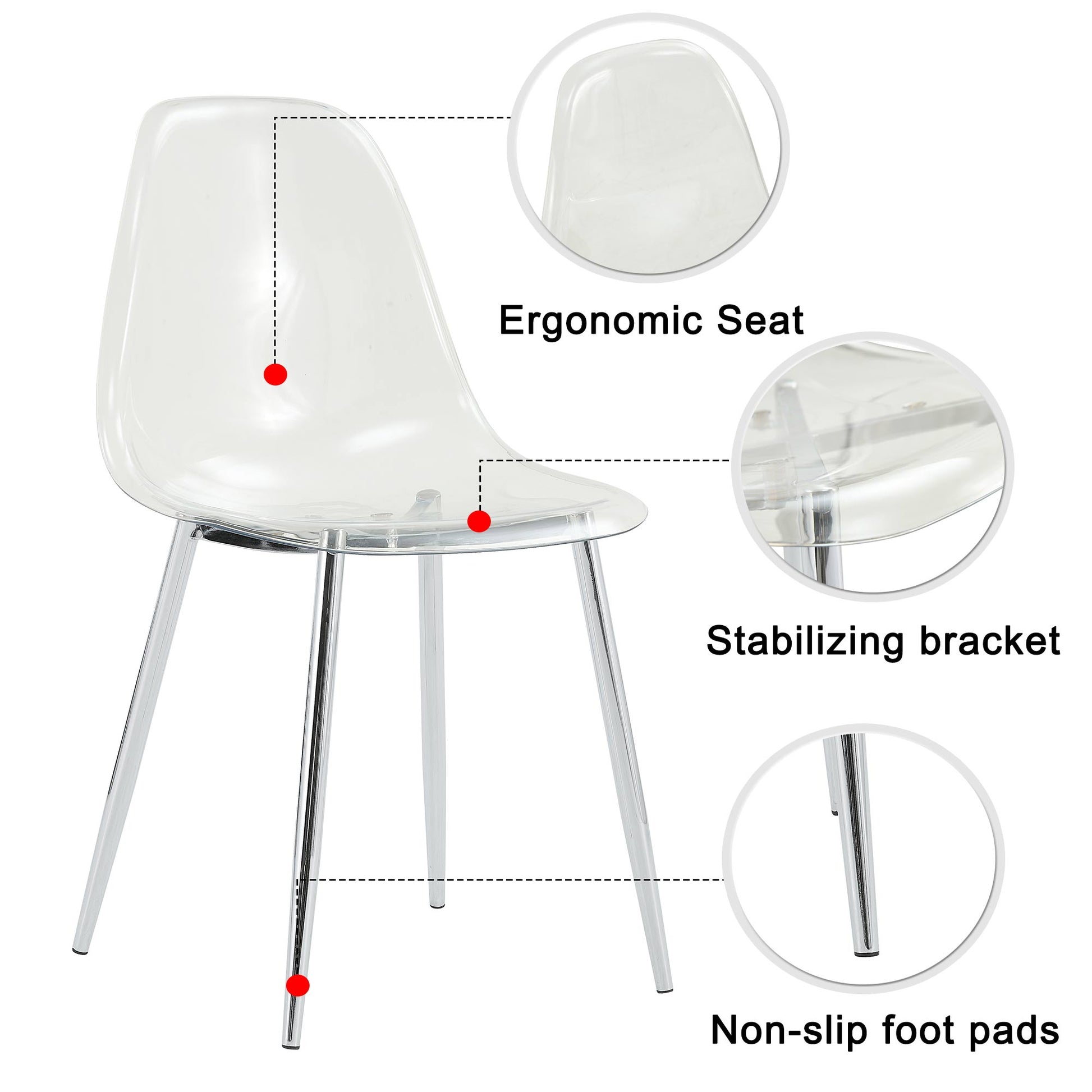 Modern Simple Transparent Dining Chair Plastic Chair Armless Crystal Chair Nordic Creative Makeup Stool Negotiation Chair Set Of 4 And Plating Metal Legw115164140,Tw 1200 Transparent Plastic