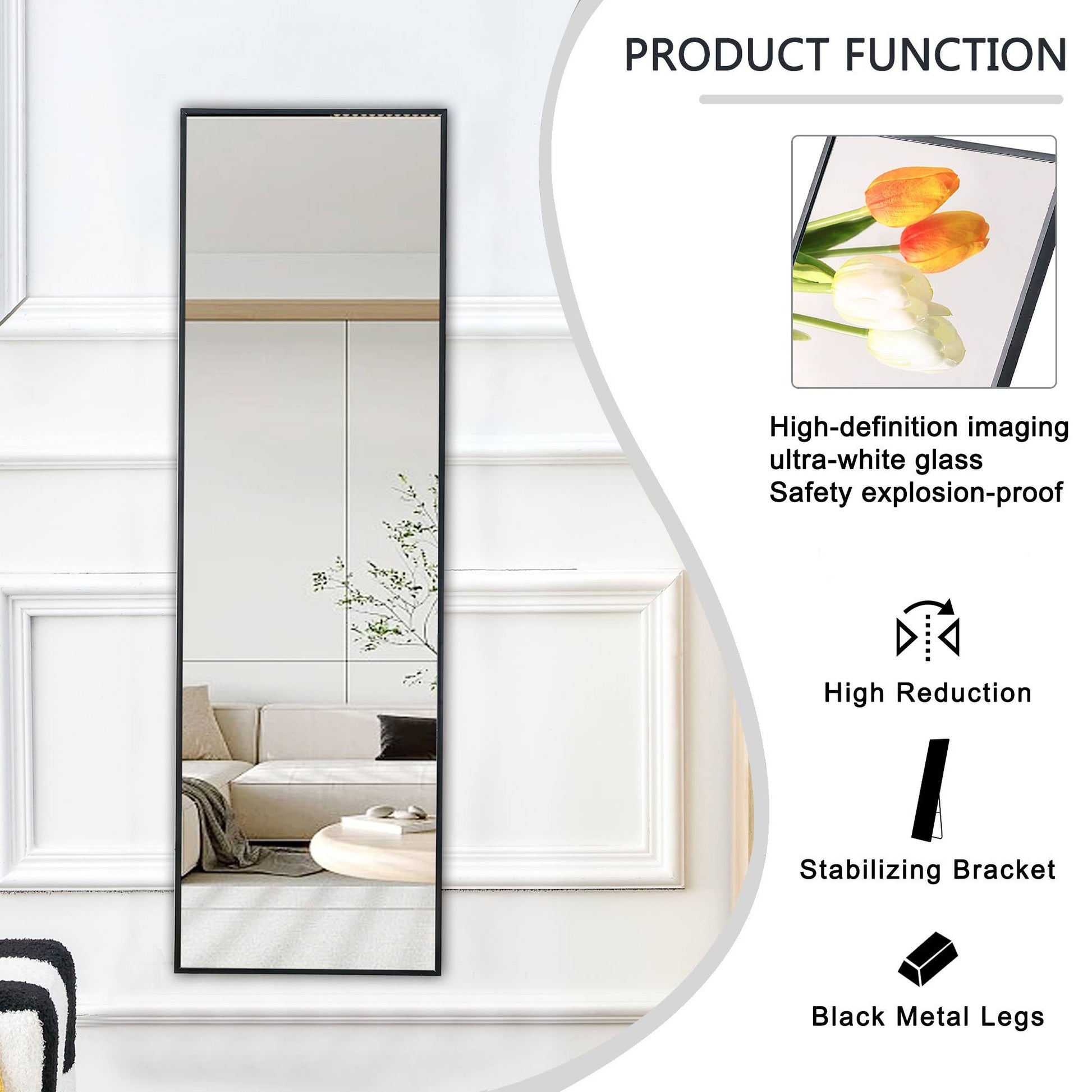 Full Length Mirror Aluminium Alloy Metal Frame Wall Mounted Full Body Mirror ,Bathroom Vanity Mirror, Bedroom Home Porch, Decorative Mirror, Clothing Store Black 48"*13.8"W115158169 Black Glass