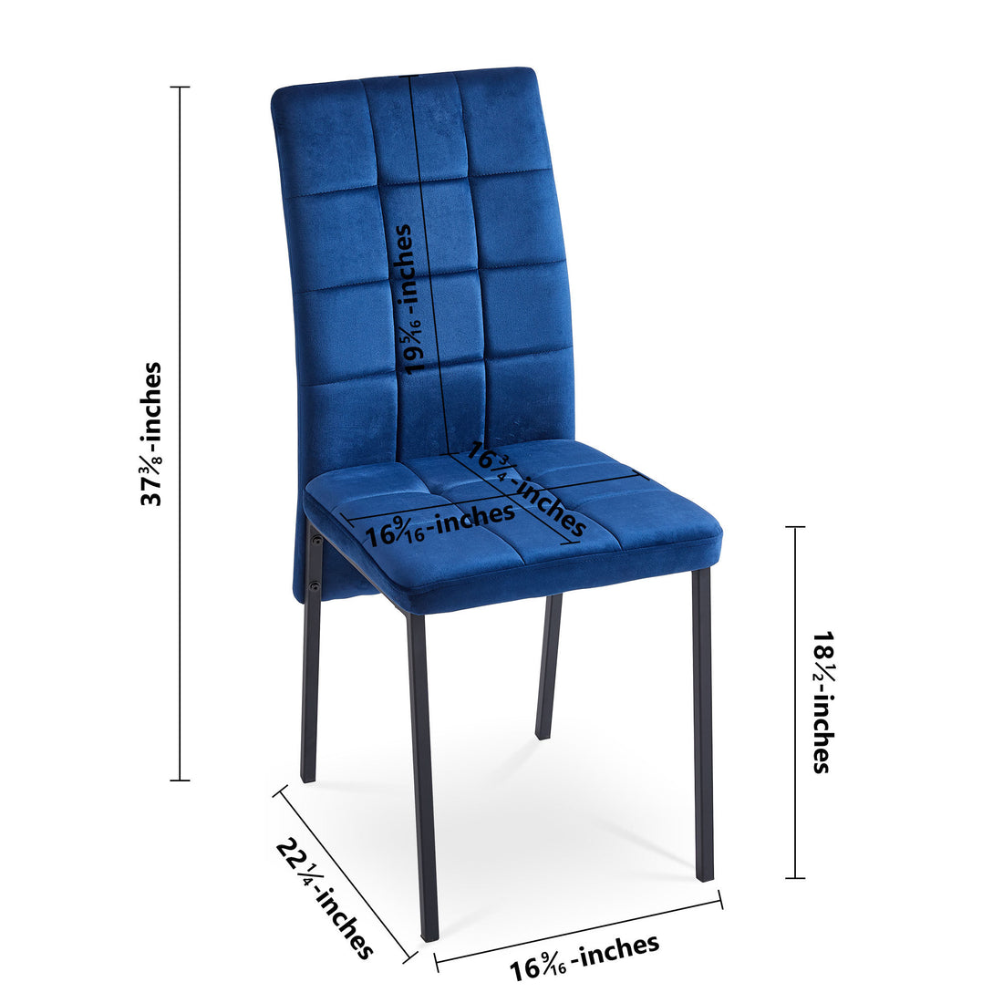 Dark Blue Velvet High Back Nordic Dining Chair Modern Fabric Chair With Black Legs, Set Of 4 Metal Plaid Dark Blue Dining Room Powder Coated Foam Dry Clean Modern Dining Chairs Solid Back Foam Velvet