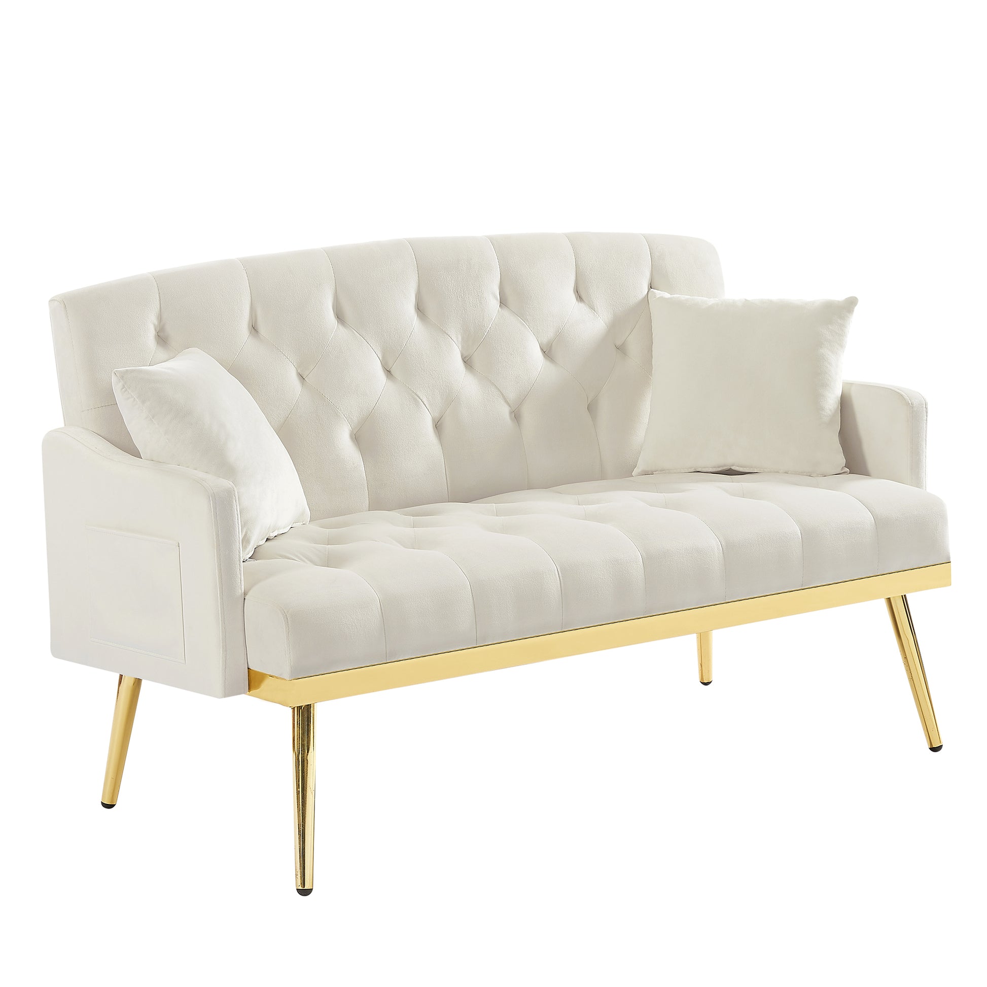 CREAM WHITE 2 SEATER SOFA cream white-wood-tufted back-velvet-2 seat