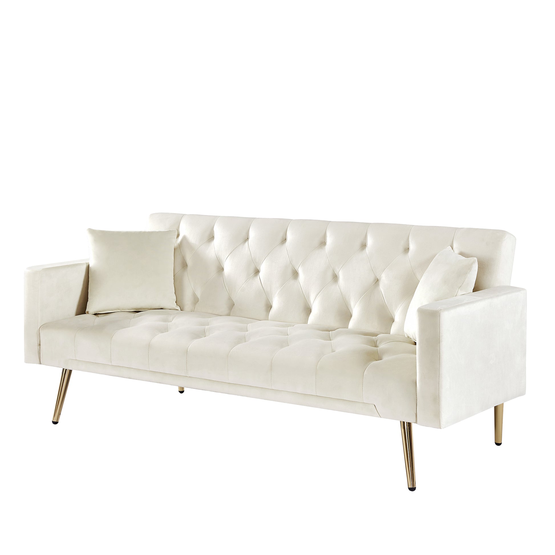 Cream White Convertible Folding Futon Sofa Bedsleeper Sofa Couch For Compact Living Space. Cream White Wood Primary Living Space Tufted Back Square Arms Foam Velvet