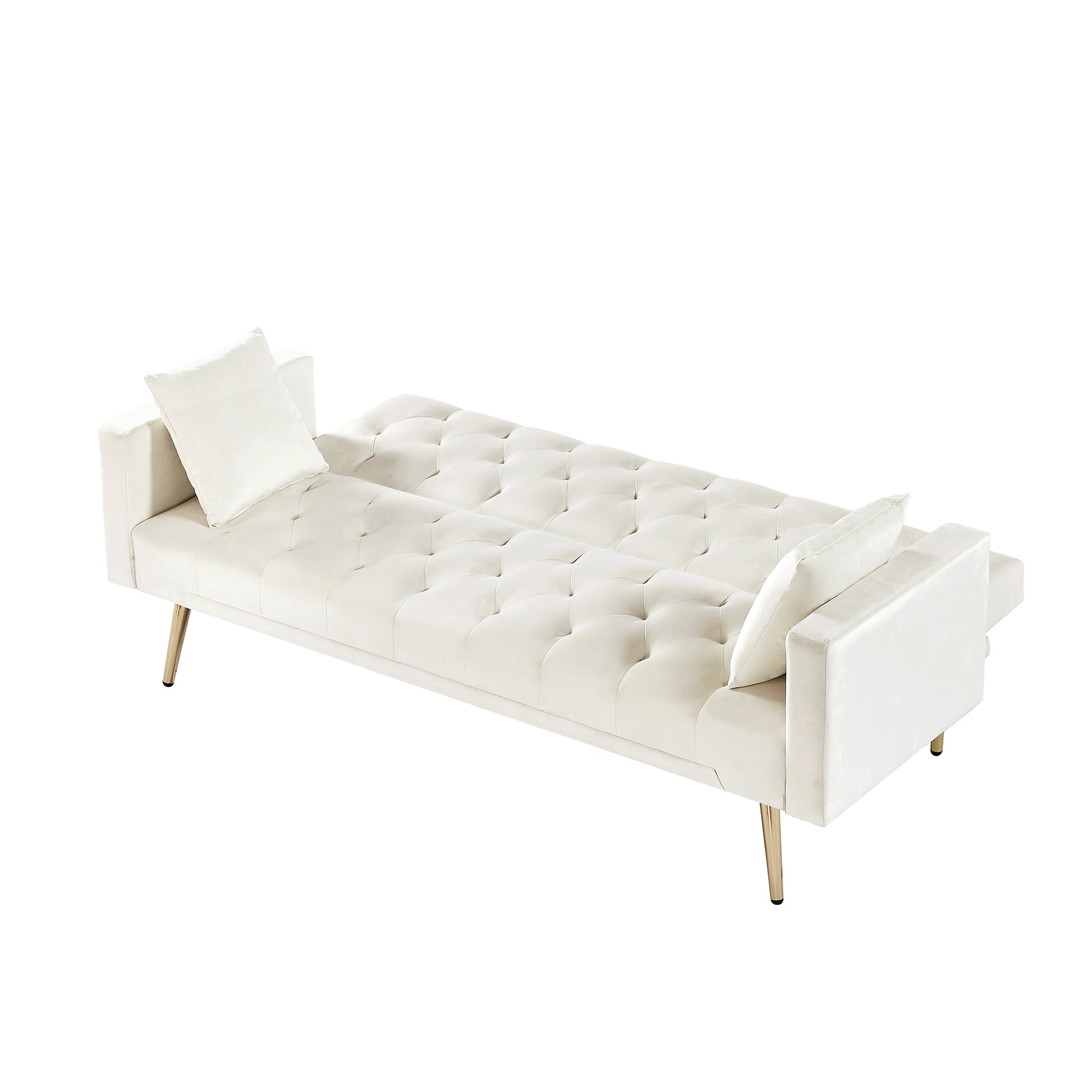 Cream White Convertible Folding Futon Sofa Bedsleeper Sofa Couch For Compact Living Space. Cream White Wood Primary Living Space Tufted Back Square Arms Foam Velvet