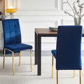 Dark Blue Velvet High Back Nordic Dining Chair Modern Fabric Chair With Golden Color Legs, Set Of 2 Dark Blue Dining Room Modern Dining Chairs Foam Velvet