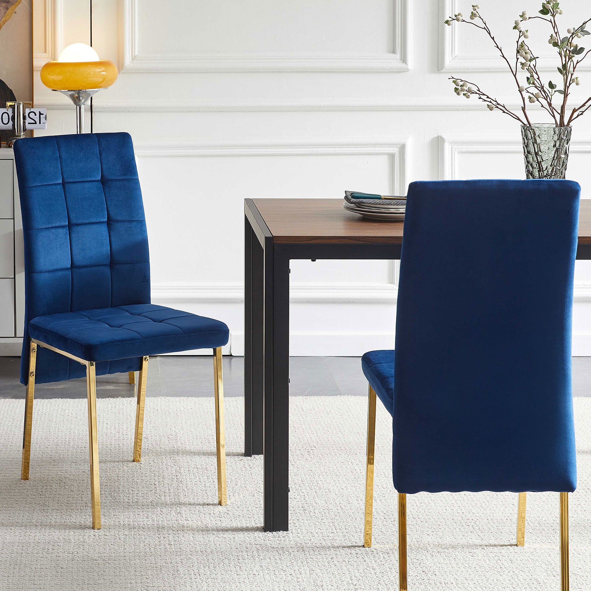 Dark Blue Velvet High Back Nordic Dining Chair Modern dark blue-dining room-modern-dining