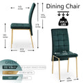 5 Piece Dining Set Including Green Velvet High Back Golden Color Legs Nordic Dining Chair & Creative Design Mdf Dining Table Metal Green Seats 4 Brown Metal Dining Room 4 Leg Square Dining Table With Chair Mdf