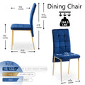 Dark Blue Velvet High Back Nordic Dining Chair Modern Fabric Chair With Golden Color Legs, Set Of 4 Metal Plaid Dark Blue Dining Room Powder Coated Foam Dry Clean Modern Dining Chairs Solid Back Foam Velvet