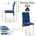 Dark Blue Velvet High Back Nordic Dining Chair Modern Fabric Chair With Golden Color Legs, Set Of 2 Dark Blue Dining Room Modern Dining Chairs Foam Velvet